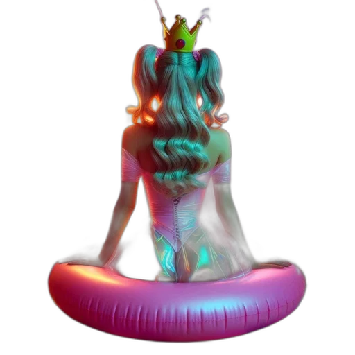 crown, dress, hair, hat, 3d render, vaporwave, concept art, neon lights transparent PNG cut-out