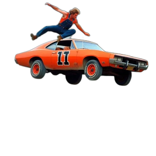 car, concept art, 3d render, photorealistic, airborne, man, rides, atop transparent PNG cut-out