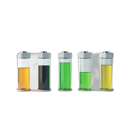 bottle, 3d render, green, neon, several, different, battery, levels transparent PNG cut-out