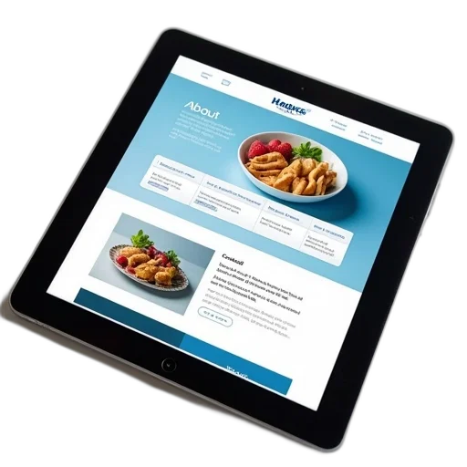 food, tablet, displaying, website, blue, white, color, scheme transparent PNG cut-out
