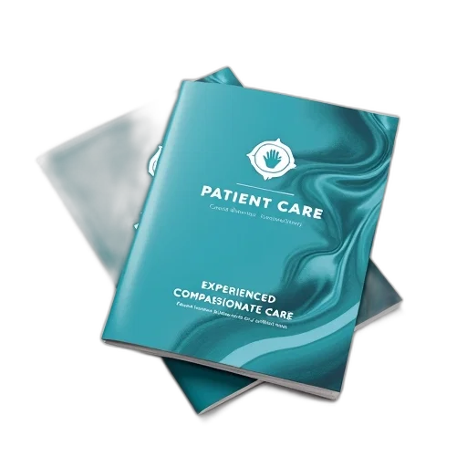 two, identical, blue, brochures, white, logo, reading, patient transparent PNG cut-out