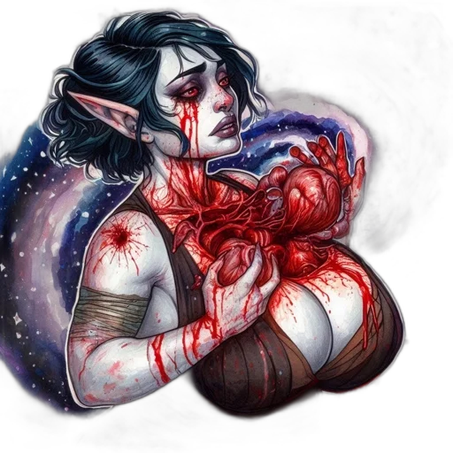 fantasy art, concept art, watercolor, comic book art, outer space, red, elfin, woman transparent PNG cut-out