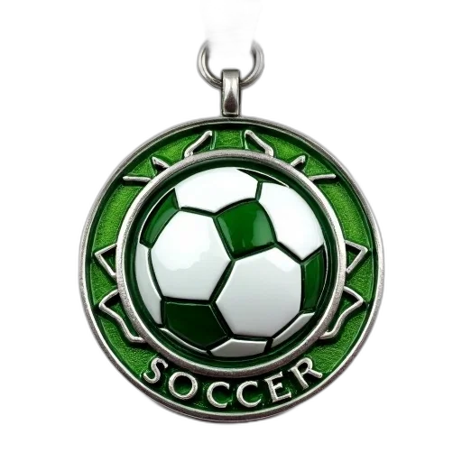 jewelry, silver, medal, green, white, soccer, ball, design transparent PNG cut-out