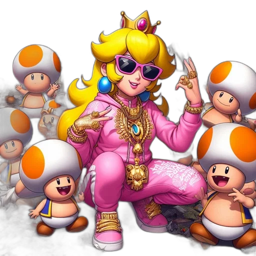 concept art, pixel art, vaporwave, fantasy art, pastel, stylized, princess, peach transparent PNG cut-out
