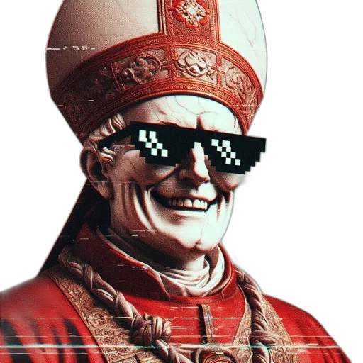 face, vaporwave, 3d render, photorealistic, pixelated, figure, religious, attire transparent PNG cut-out