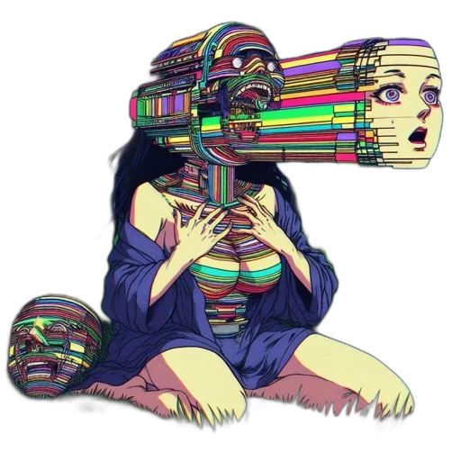mask, weapon, robot, dress, cyberpunk, vaporwave, anime, pixel art transparent PNG cut-out