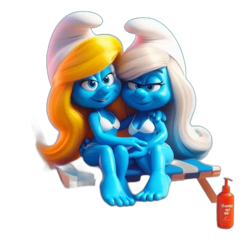 concept art, fantasy art, cartoon, 3d render, blue, two, smurf-like, characters transparent PNG cut-out