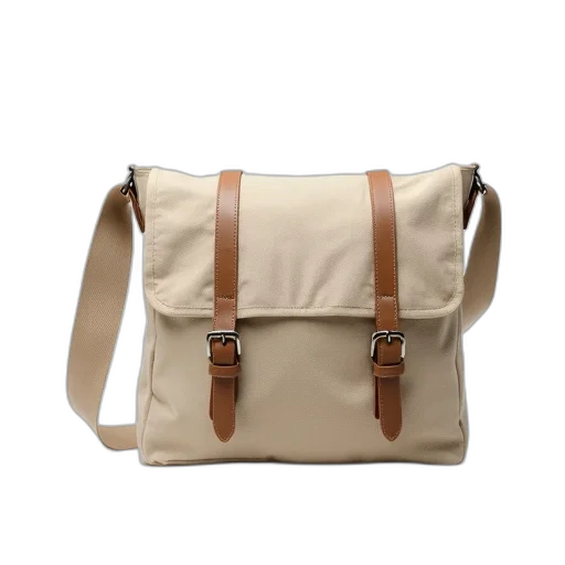 3d render, earth tones, plain, unmarked, canvas, messenger, bag, flap transparent PNG cut-out