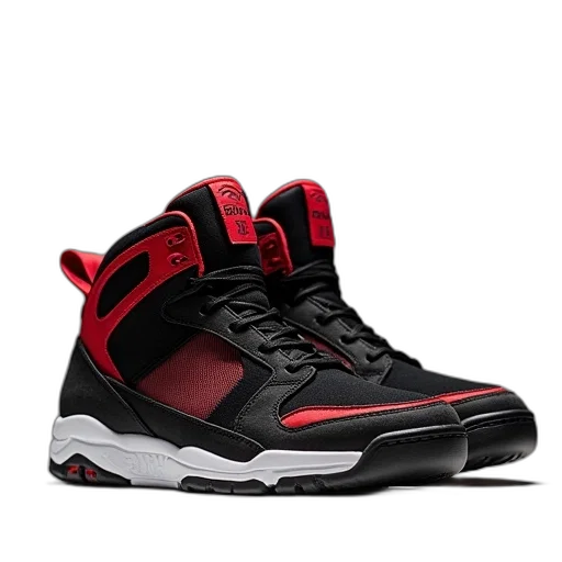 shoes, 3d render, supra, black, red, sued, nylon, sneaker transparent PNG cut-out