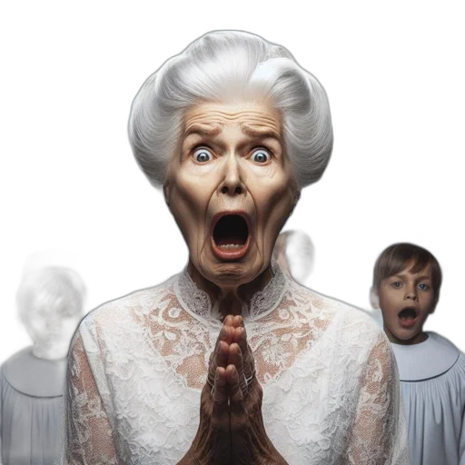 face, photorealistic, 3d render, concept art, elderly, woman, astonished, expression transparent PNG cut-out