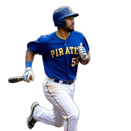 baseball, player, blue, uniform, word, pirates, chest, running transparent PNG cut-out