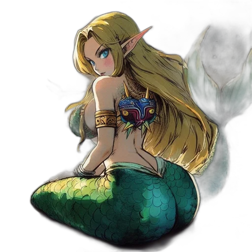 fantasy art, concept art, pixel art, watercolor, ethereal, figure, resembling, mermaid transparent PNG cut-out