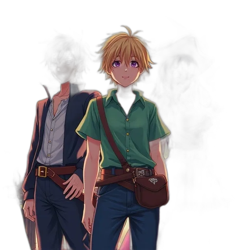 jacket, staff, mask, weapon, concept art, anime, pixel art, cartoon transparent PNG cut-out