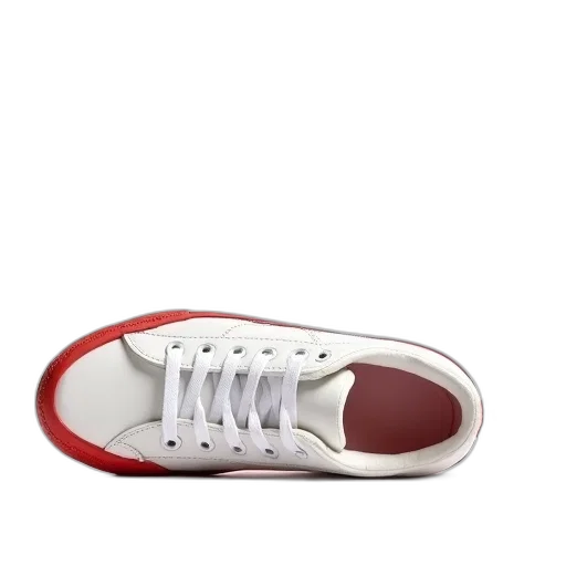 shoes, red, white, sneaker, sole, laces, displayed, against transparent PNG cut-out
