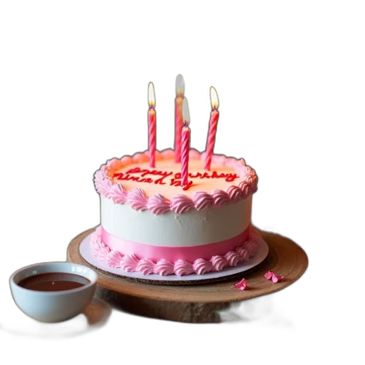 food, 3d render, birthday, cake, lit, candles, top, placed transparent PNG cut-out