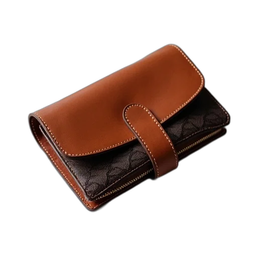 brown, leather, wallet, strap, closure, lying, white, plastic transparent PNG cut-out