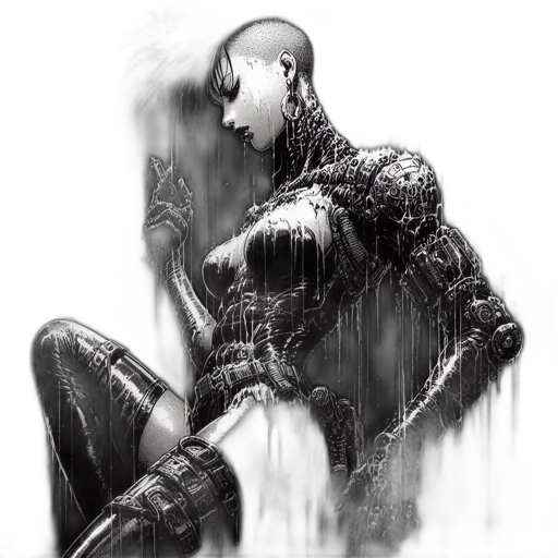 creature, robot, jacket, weapon, comic book art, cyberpunk, concept art, fantasy art transparent PNG cut-out