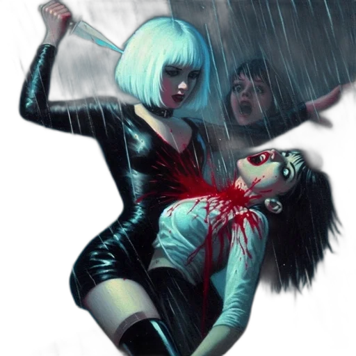 comic book art, concept art, cyberpunk, neon lights, rain, underwater, rainy, setting transparent PNG cut-out