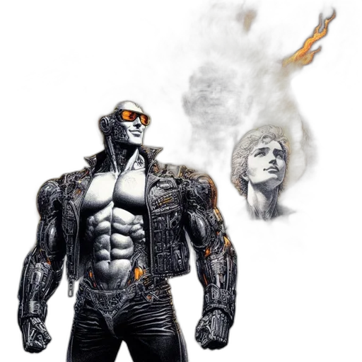 robot, jacket, concept art, comic book art, fantasy art, 3d render, three, figures transparent PNG cut-out