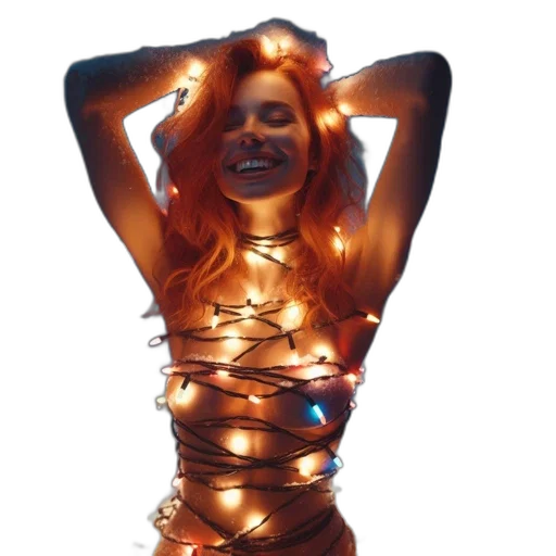dress, jewelry, crown, staff, neon lights, fire, woman, fiery transparent PNG cut-out