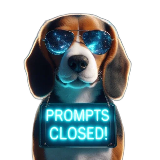 beagle, wearing, sunglasses, featuring, cosmic, reflection, holds, sign transparent PNG cut-out