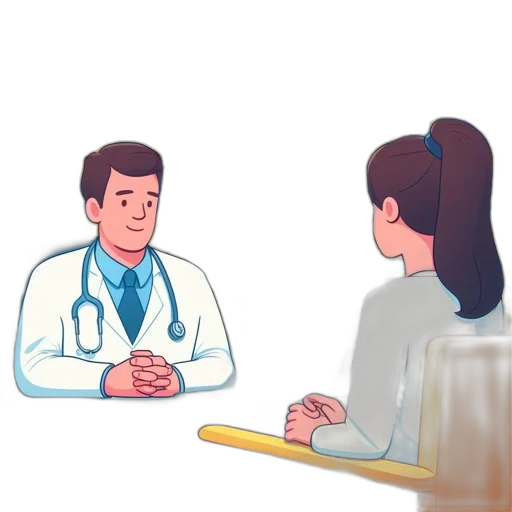 cartoon, concept art, inside, clinic, doctor, dressed, whites, consults transparent PNG cut-out