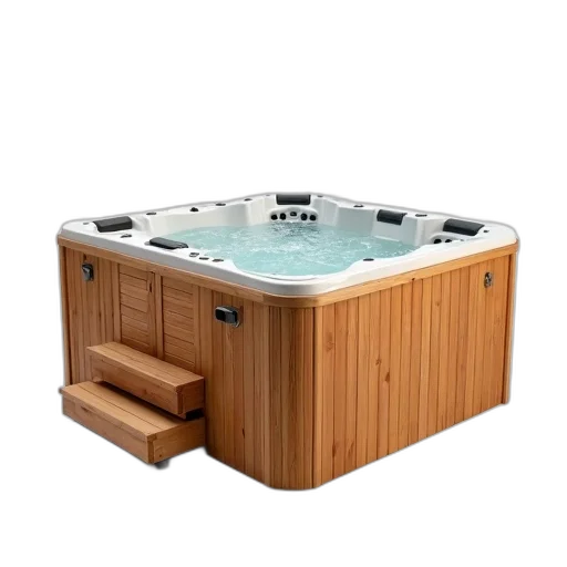 furniture, 3d render, wooden, hot, tub, clear, acrylic, top transparent PNG cut-out