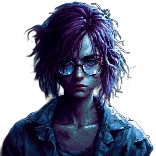 face, hair, jacket, creature, concept art, cyberpunk, comic book art, pixel art transparent PNG cut-out