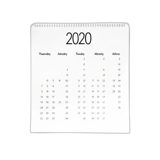 2020, yearly, calendar, white transparent PNG cut-out