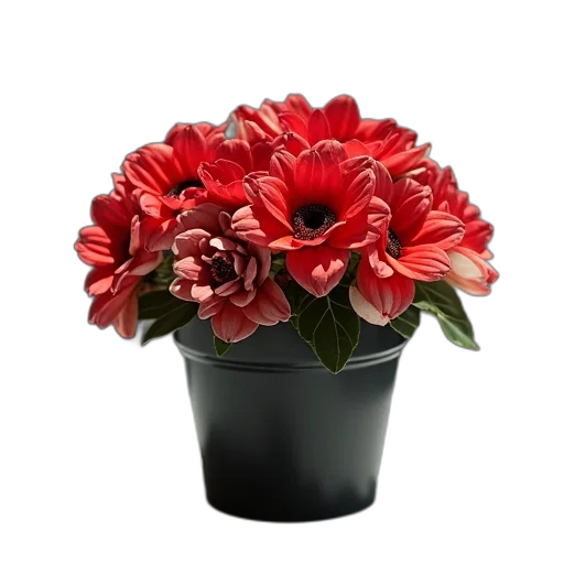 flower, crown, jewelry, photorealistic, 3d render, red, black, pot transparent PNG cut-out