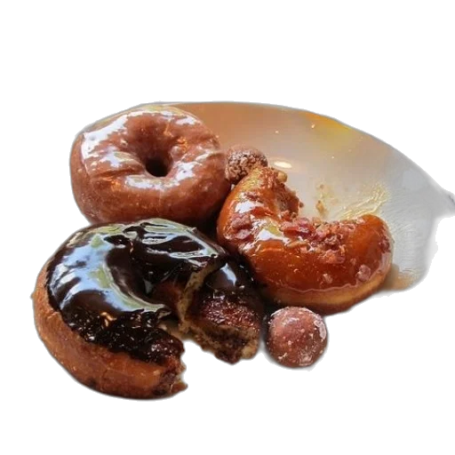 food, 3d render, photorealistic, plate, donuts, chocolate, frosting, glass transparent PNG cut-out