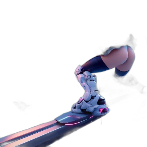 weapon, sword, robot, shoes, 3d render, concept art, cyberpunk, vaporwave transparent PNG cut-out