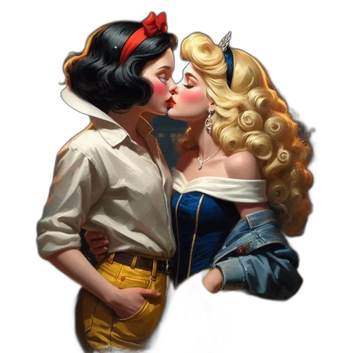 comic book art, oil painting, photorealistic, concept art, two, animated, female, characters transparent PNG cut-out