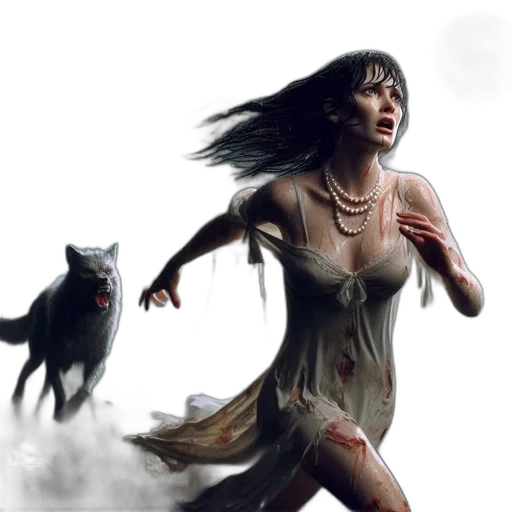 creature, dress, concept art, fantasy art, comic book art, photorealistic, fog, night transparent PNG cut-out