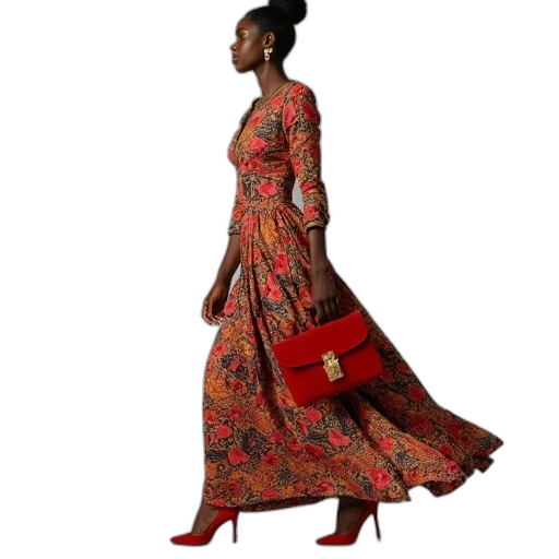 dress, red, woman, ankara transparent PNG cut-out