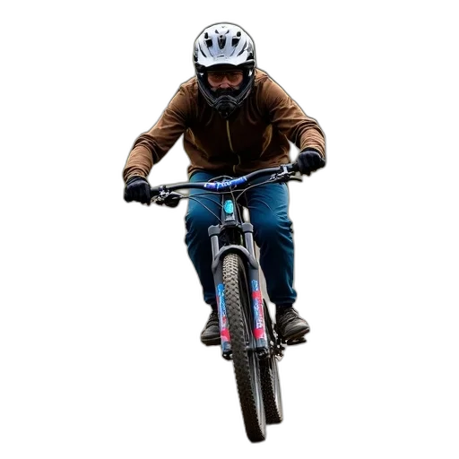 jacket, mountain, biker, riding, down, dirt, trail, wooden transparent PNG cut-out