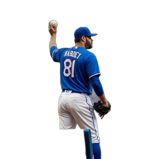 staff, baseball, player, blue, uniform, holding, his, right transparent PNG cut-out