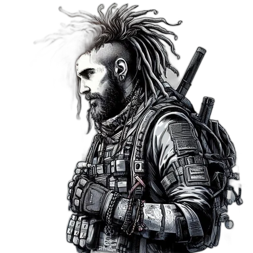 jacket, cyberpunk, concept art, comic book art, fantasy art, individual, beard, dreadlocks transparent PNG cut-out