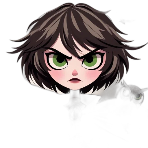 face, hair, creature, staff, anime, concept art, cartoon, pixel art transparent PNG cut-out