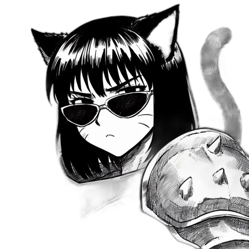 mask, anime, cartoon, vaporwave, comic book art, monochrome, illustrated, feline-themed transparent PNG cut-out