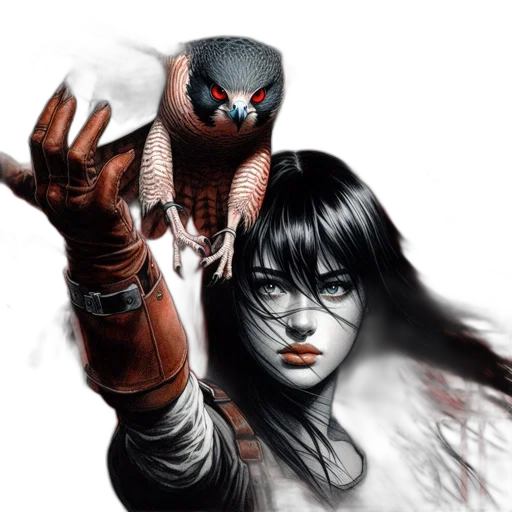 fantasy art, concept art, comic book art, photorealistic, woman, long, black, hair transparent PNG cut-out