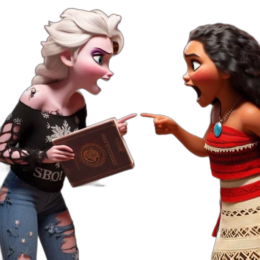 fire, two, animated, characters, elsa, moana, having, heated transparent PNG cut-out
