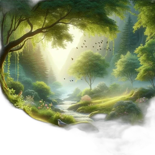 tree, dragon, fantasy art, concept art, photorealistic, oil painting, forest, fog transparent PNG cut-out