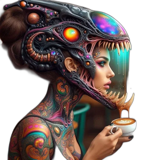 dress, mask, robot, creature, fantasy art, concept art, cyberpunk, photorealistic transparent PNG cut-out