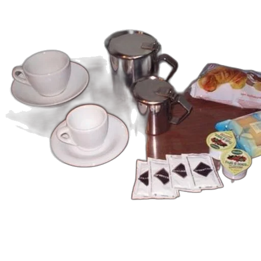 food, table, two, white, cups, silver, coffee, pots transparent PNG cut-out