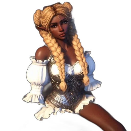 dress, staff, hair, concept art, fantasy art, pixel art, 3d render, earth tones transparent PNG cut-out