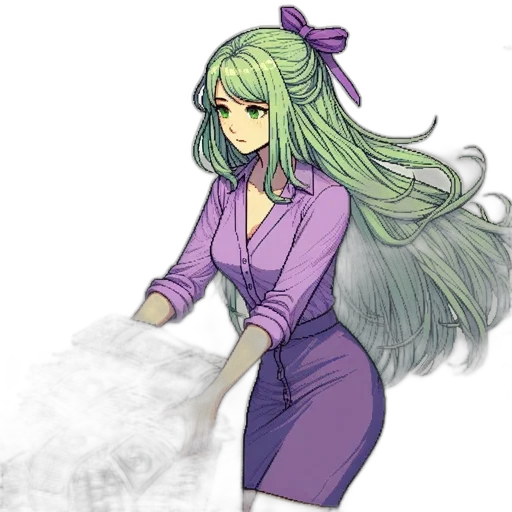 dress, staff, hair, weapon, concept art, pixel art, anime, vaporwave transparent PNG cut-out