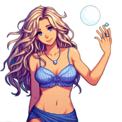dress, jewelry, pixel art, anime, fantasy art, cartoon, underwater, blue transparent PNG cut-out
