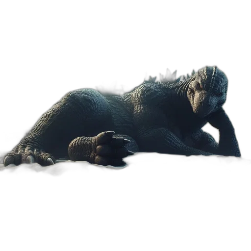 creature, animal, dragon, concept art, 3d render, photorealistic, godzilla, reclines transparent PNG cut-out