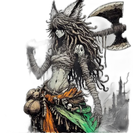 creature, dragon, mask, staff, concept art, fantasy art, comic book art, watercolor transparent PNG cut-out